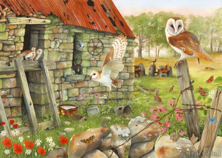 barn owls painting