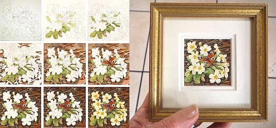 miniature art painting by tracy hall primrose