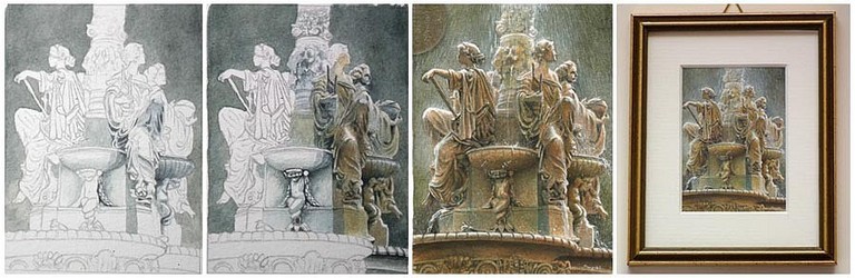 'The Ross Fountain' miniature painting by Tracy Hall