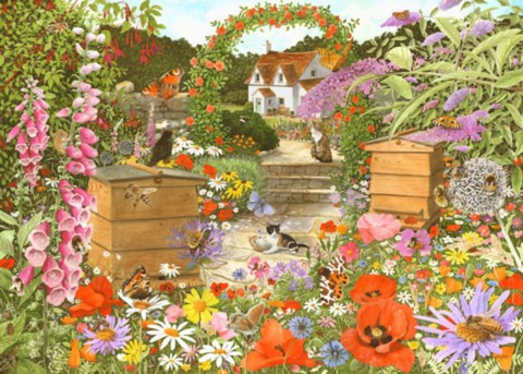 garden with bees painting