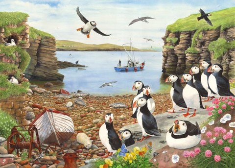 puffins beach coastal painting by tracy hall