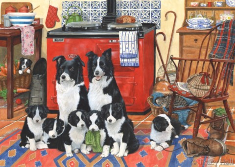 border collies and pups painting